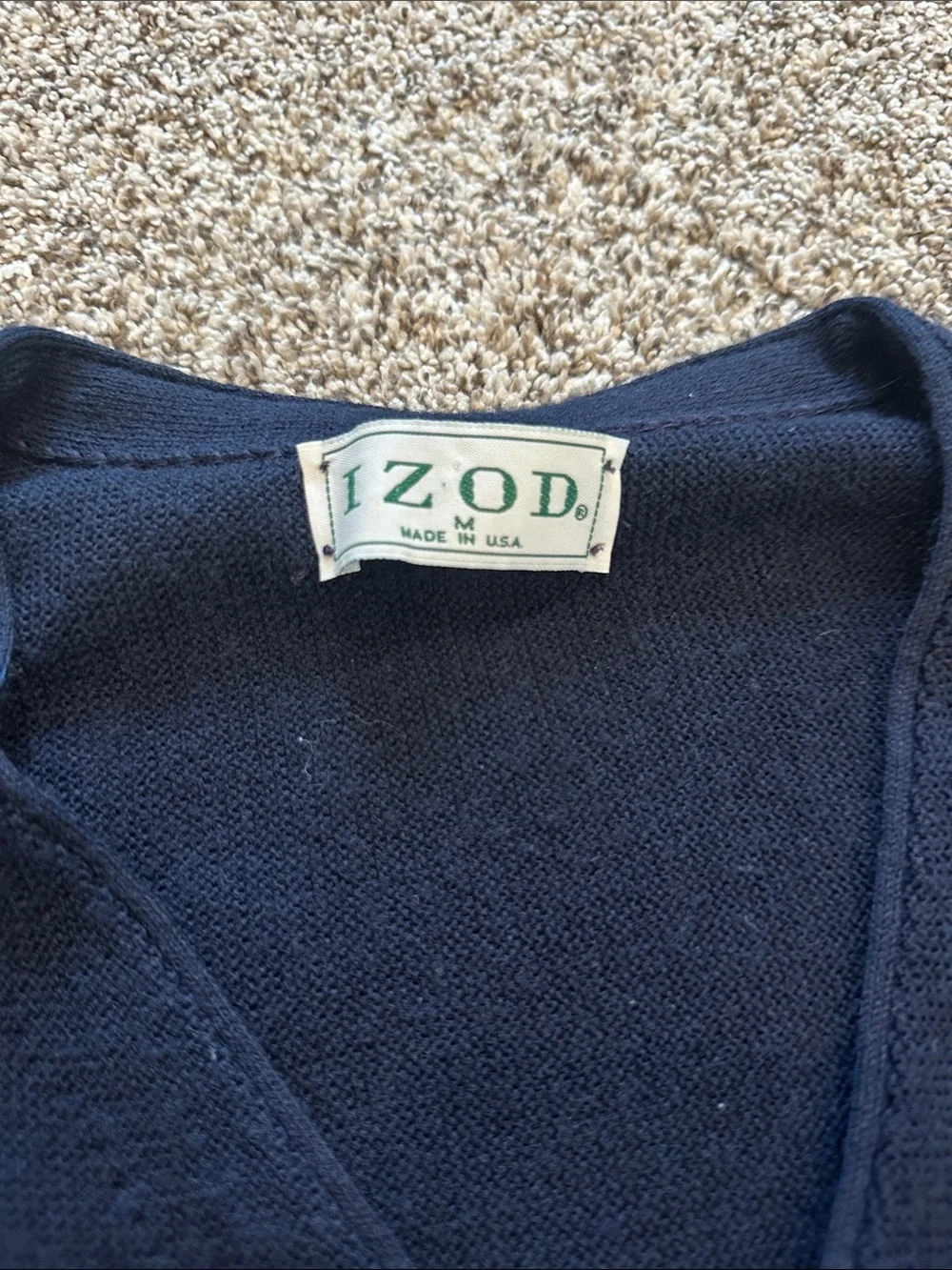 Vintage IZOD Cardigan Made in USA Navy Preppy Crest Button Front Sweater
